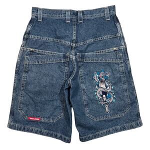 JNCO Jeans Blue Dragon Vintage 90s Y2K Baggy Loose Skater Denim Shorts Mens 32